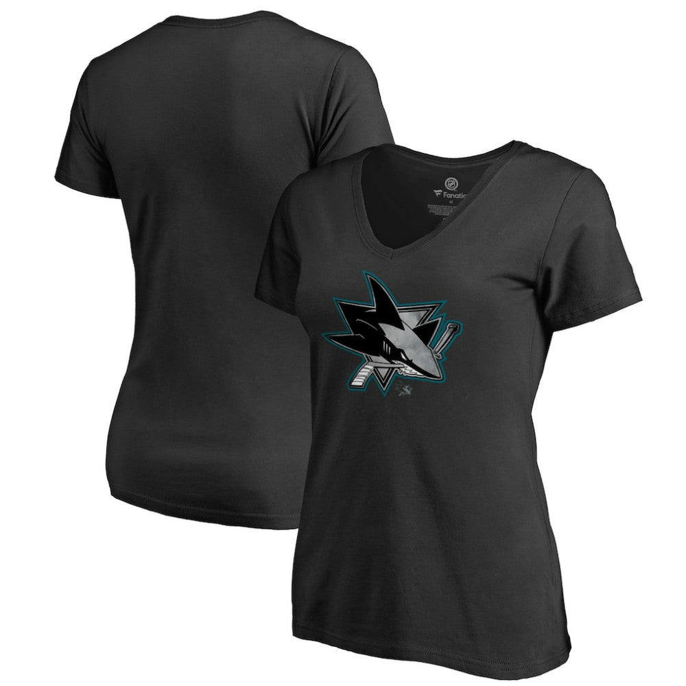 San Jose Sharks Women's Core Smoke V-Neck T-Shirt - Black T-shirts
