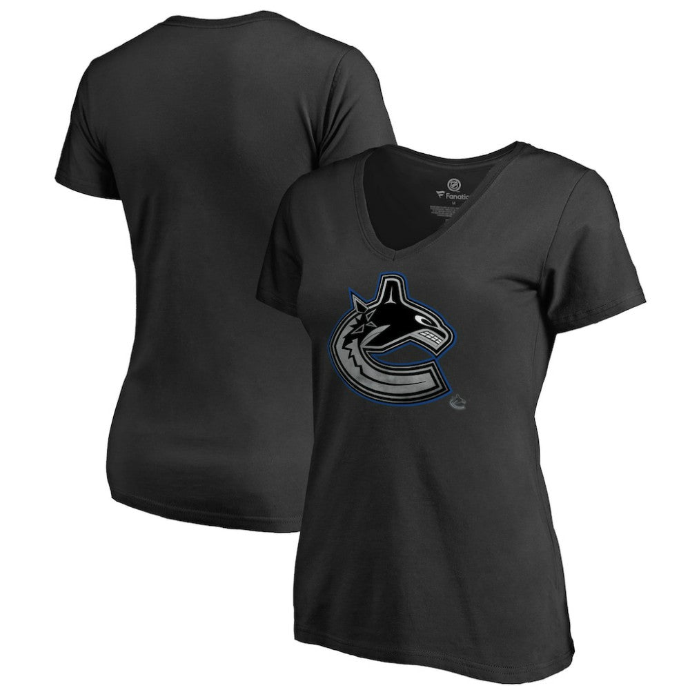 Vancouver Canucks Women's Core Smoke V-Neck T-Shirt - Black T-shirts