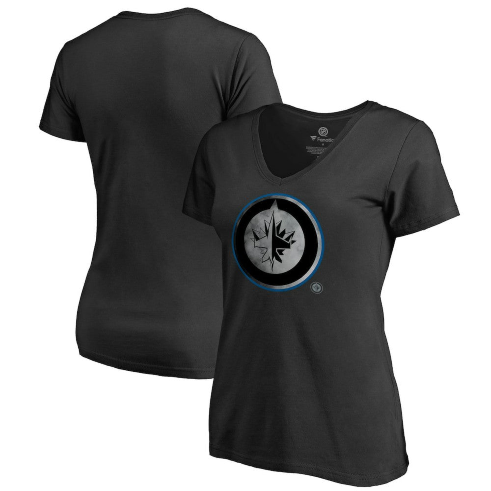 Winnipeg Jets Women's Core Smoke V-Neck T-Shirt - Black T-shirts