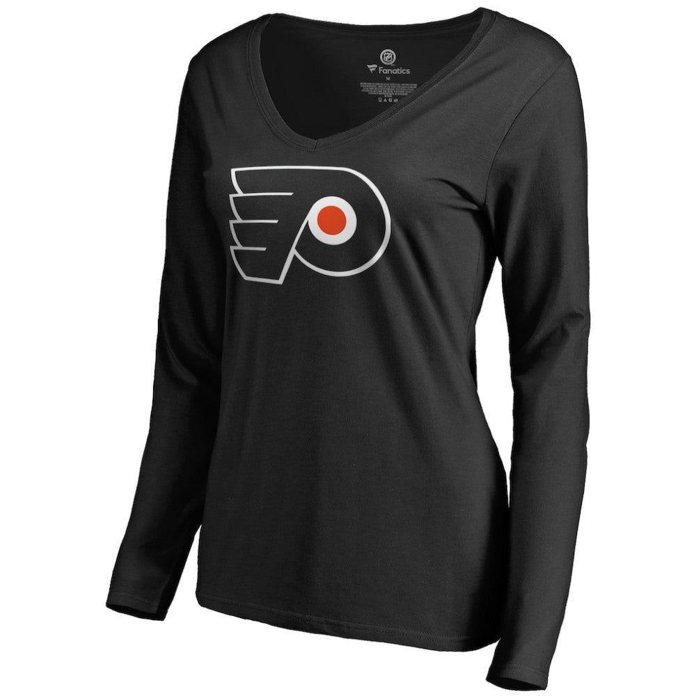 Philadelphia Flyers Women's Team Alternate Long Sleeve V-Neck T-Shirt - Black T-shirts