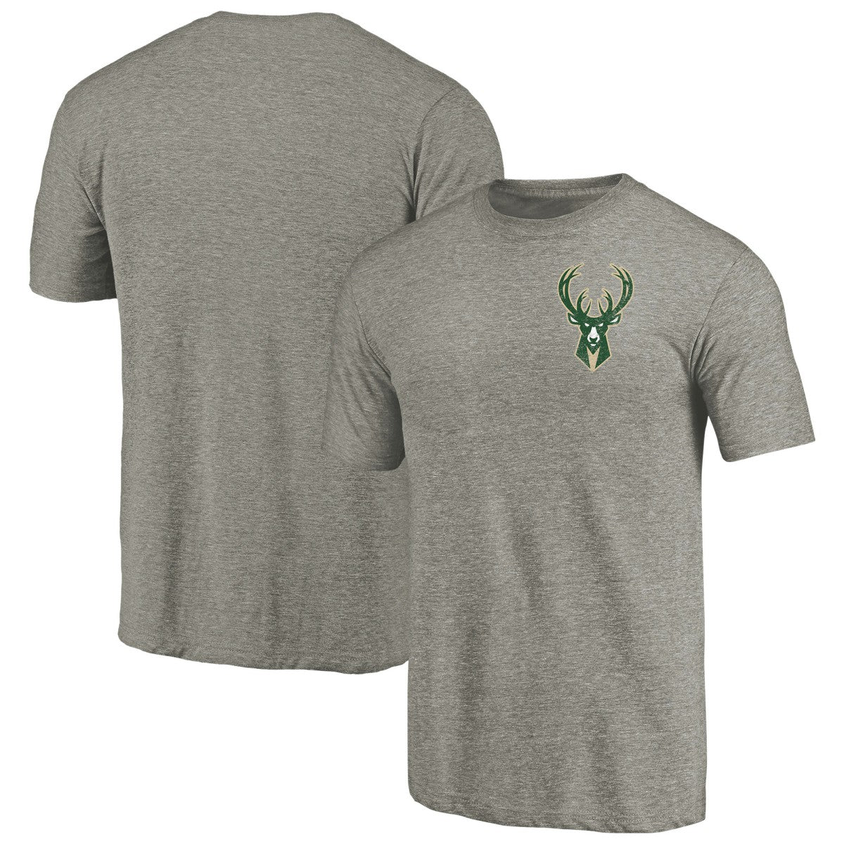 Milwaukee Bucks Primary Logo Left Chest Distressed Tri-Blend T-Shirt - Gray for sale