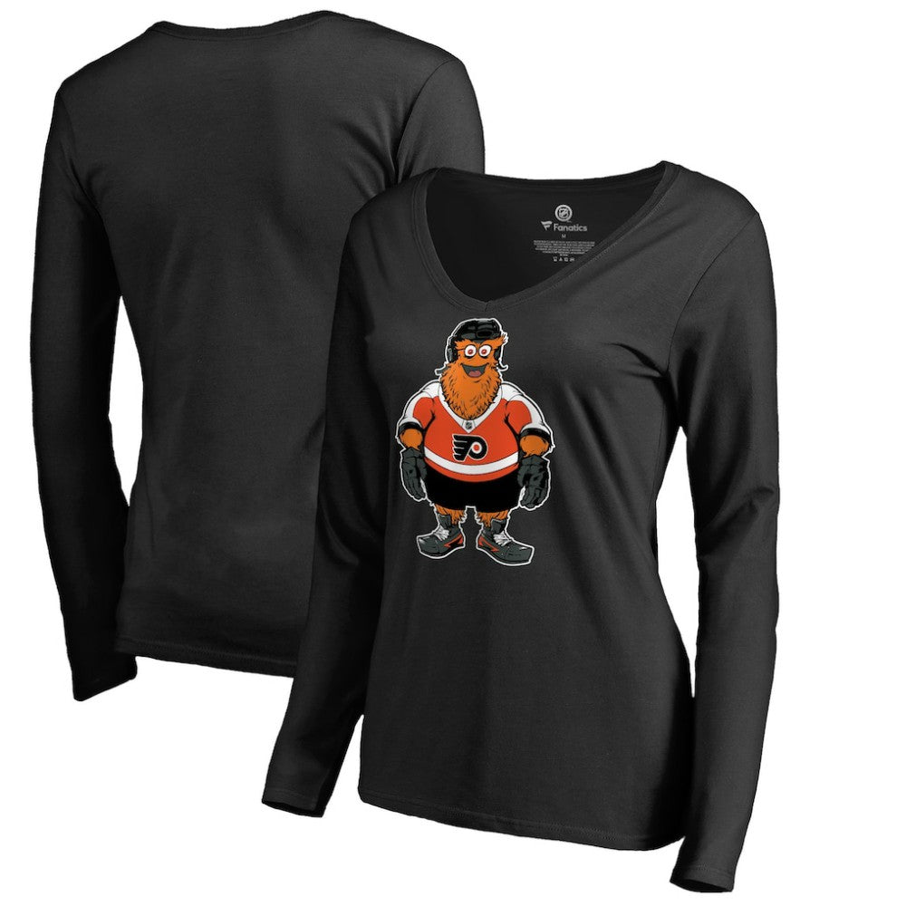 Philadelphia Flyers Women's Gritty Long Sleeve V-Neck T-Shirt - Black T-shirts