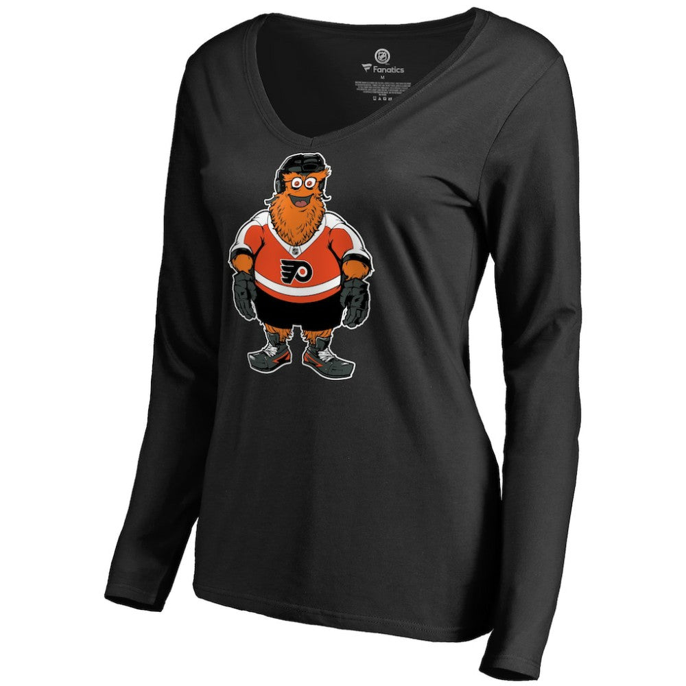 Philadelphia Flyers Women's Gritty Long Sleeve V-Neck T-Shirt - Black T-shirts