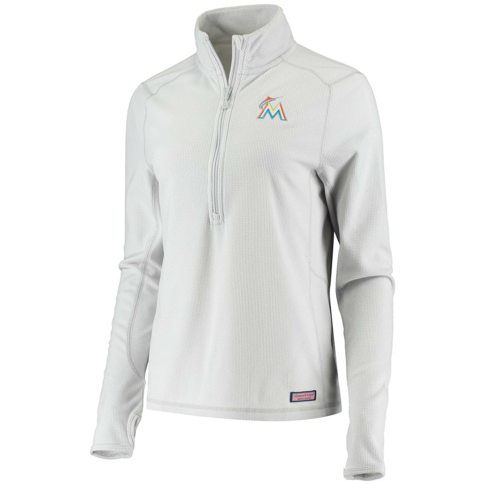 Miami Marlins Vineyard Vines Women's Performance Grid Half-Zip Pullover Top Gray
