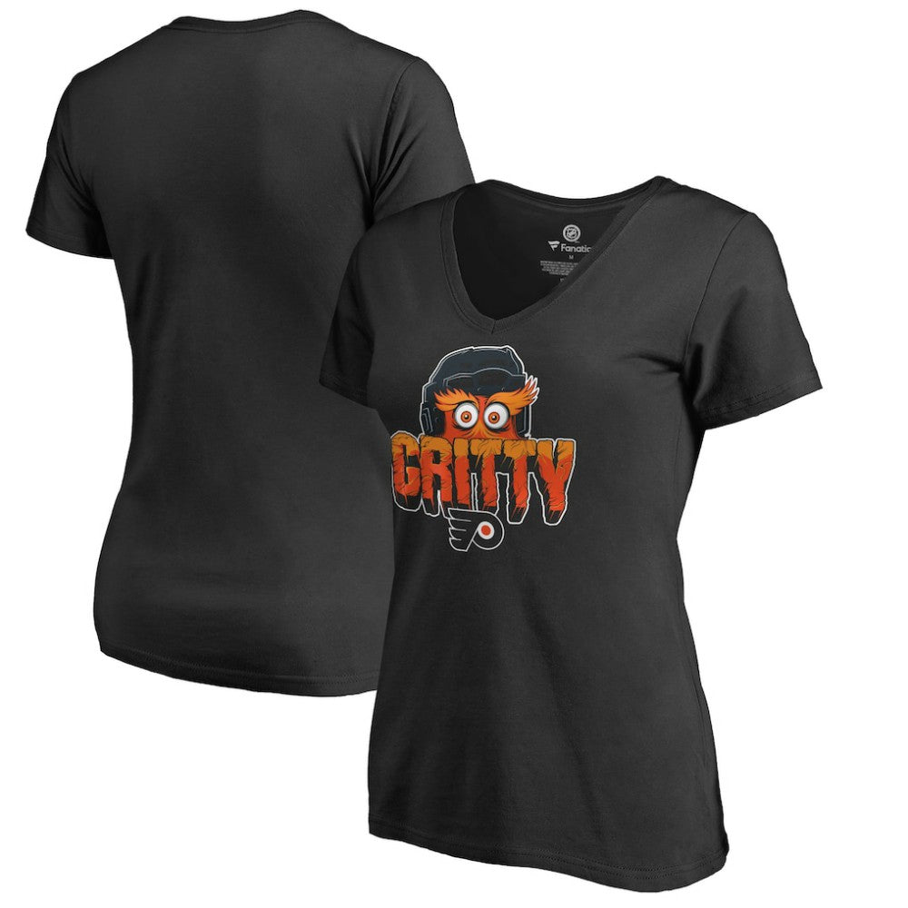 Philadelphia Flyers Women's Go Gritty V-Neck T-Shirt - Black T-shirts