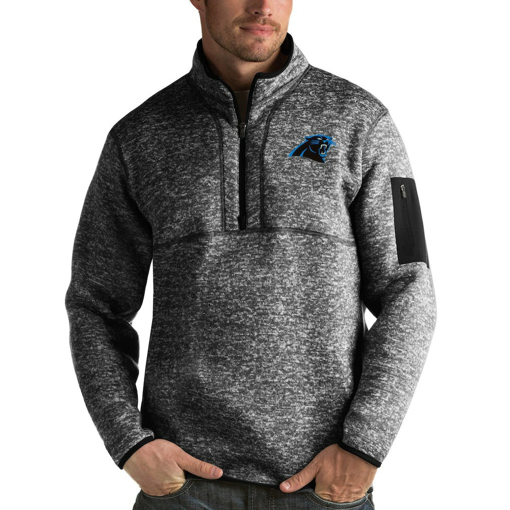 Carolina Panthers Antigua Fortune Quarter-Zip Pullover Jacket - Heather Black for sale