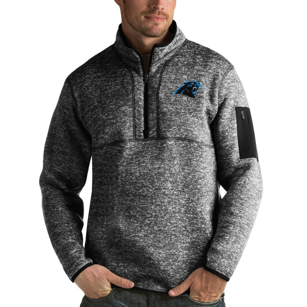 Carolina Panthers Antigua Fortune Quarter-Zip Pullover Jacket - Heather Black for sale