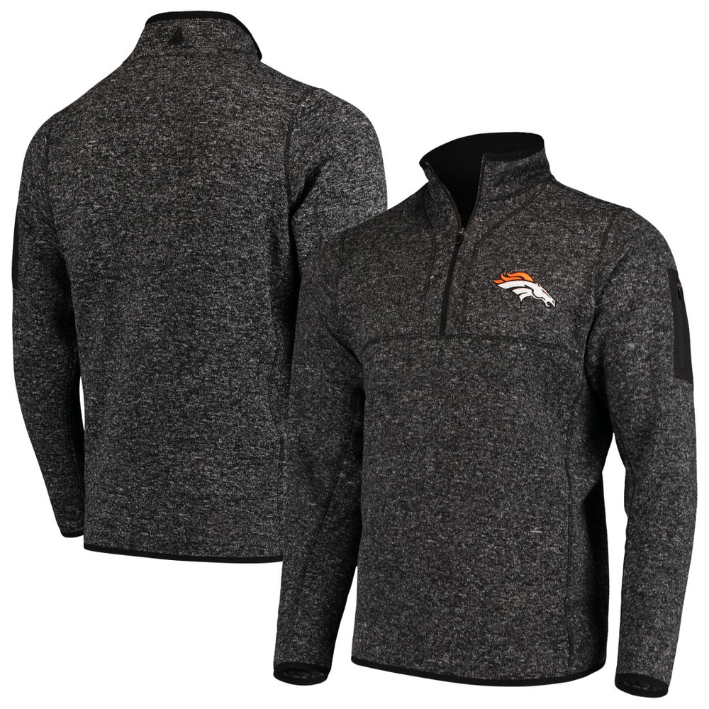 Denver Broncos Antigua Fortune Quarter-Zip Pullover Jacket - Heather Black cheap