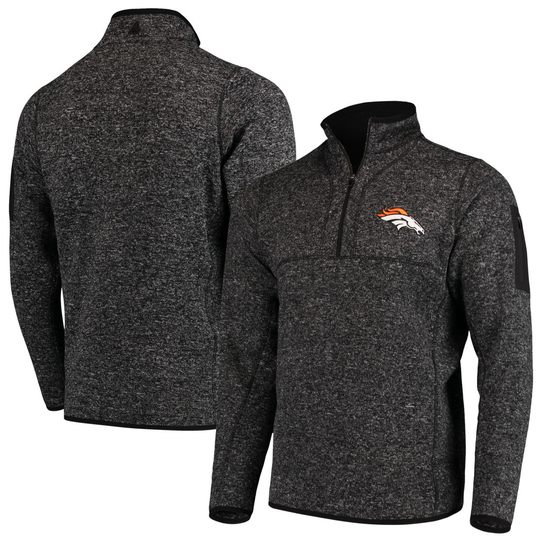 Denver Broncos Antigua Fortune Quarter-Zip Pullover Jacket - Heather Black cheap