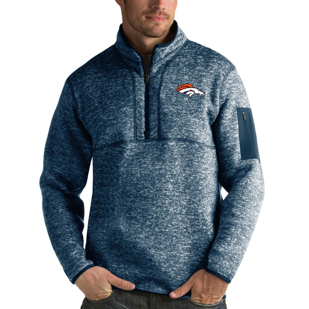 Denver Broncos Antigua Fortune Quarter-Zip Pullover Jacket - Heather Navy cheap