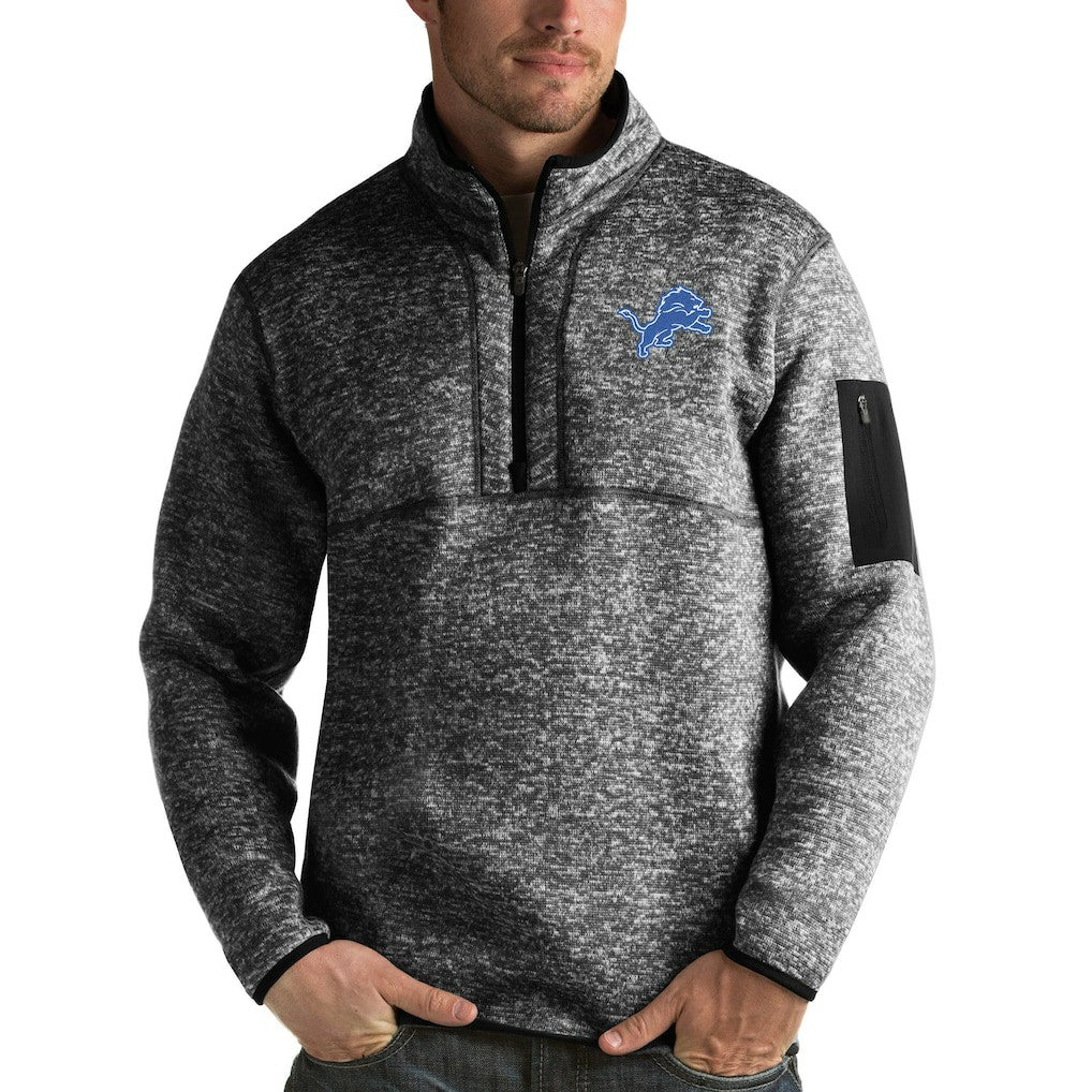 Detroit Lions Antigua Fortune Quarter-Zip Pullover Jacket - Heather Black on sale