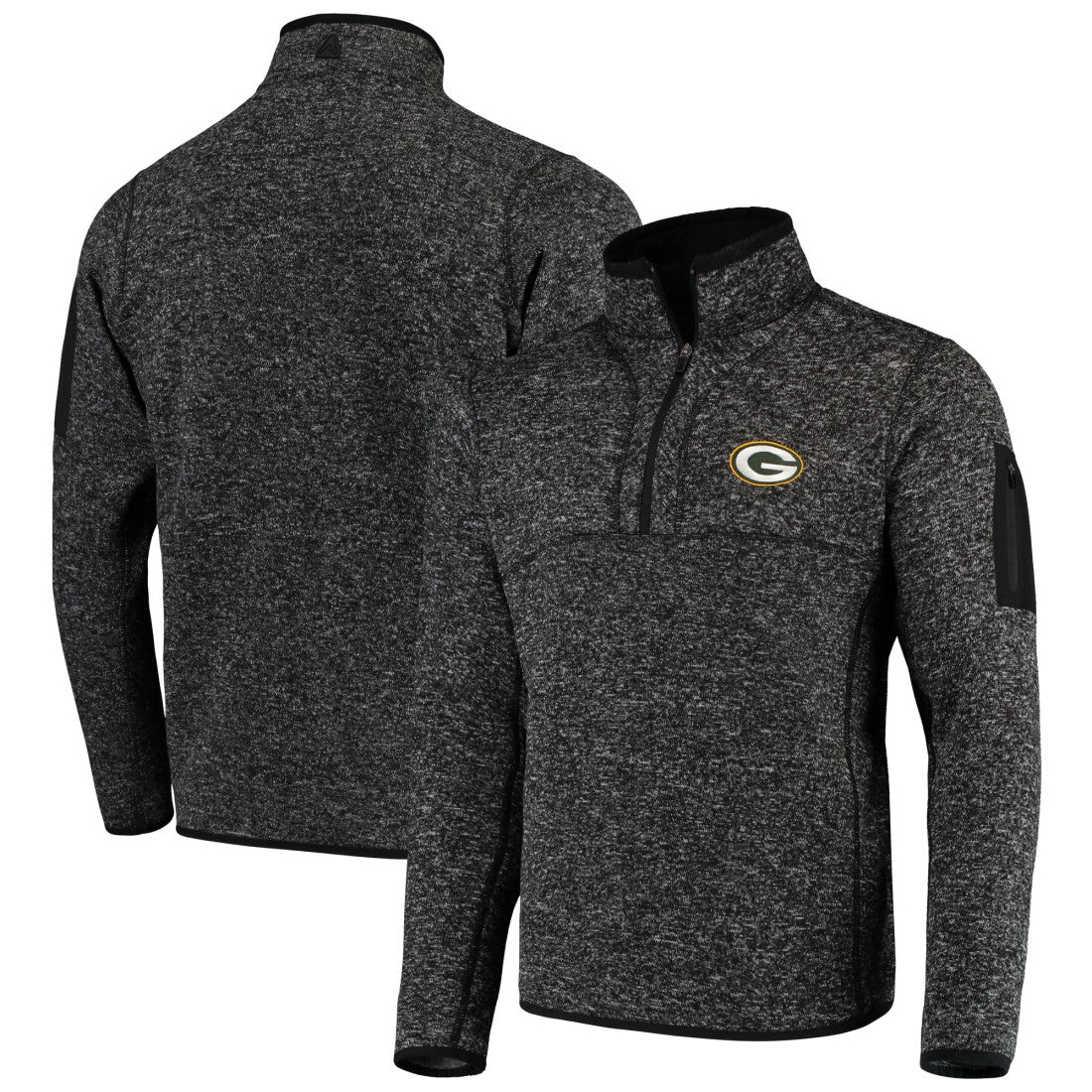 Green Bay Packers Antigua Fortune Quarter-Zip Pullover Jacket - Heather Black for sale