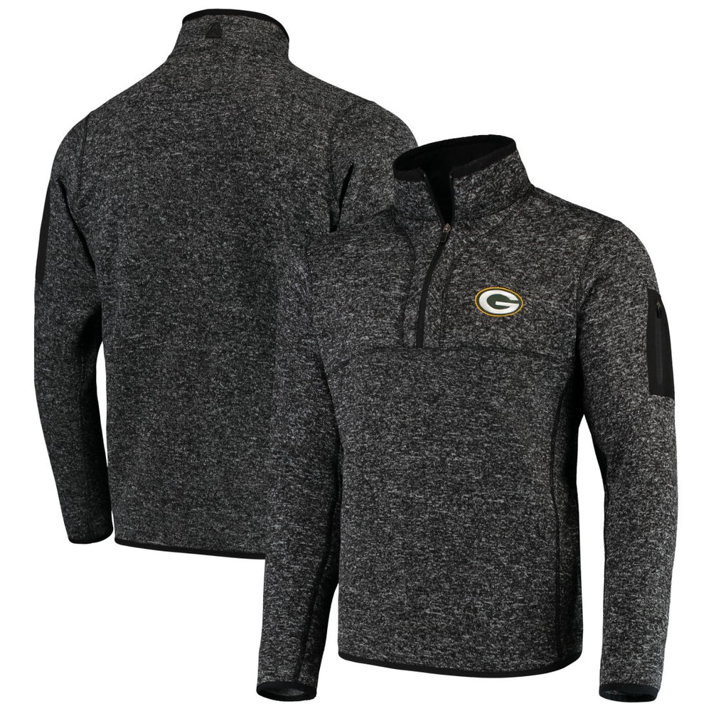 Green Bay Packers Antigua Fortune Quarter-Zip Pullover Jacket - Heather Black for sale