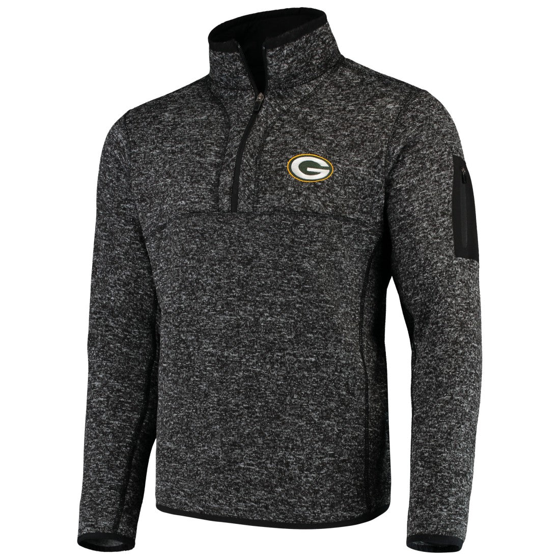 Green Bay Packers Antigua Fortune Quarter-Zip Pullover Jacket - Heather Black for sale