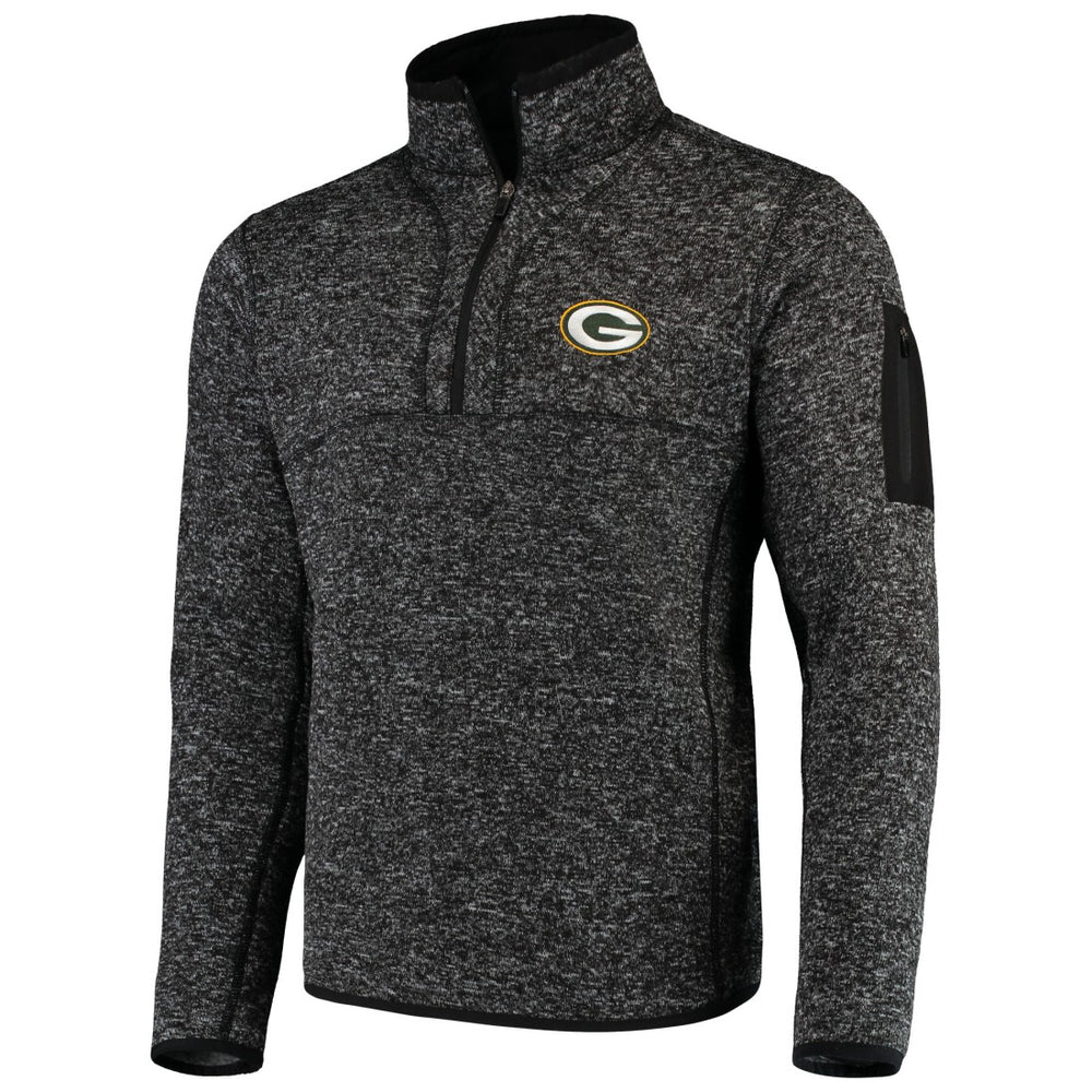 Green Bay Packers Antigua Fortune Quarter-Zip Pullover Jacket - Heather Black for sale