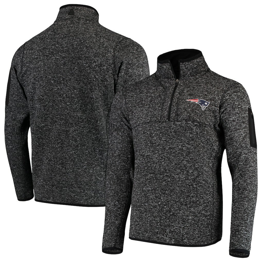 New England Patriots Antigua Fortune Quarter-Zip Pullover Jacket - Heather Black cheap