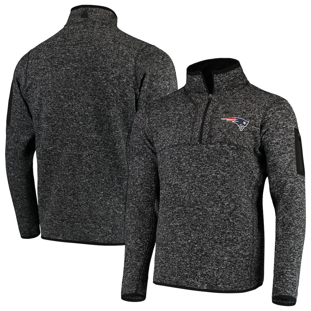 New England Patriots Antigua Fortune Quarter-Zip Pullover Jacket - Heather Black cheap