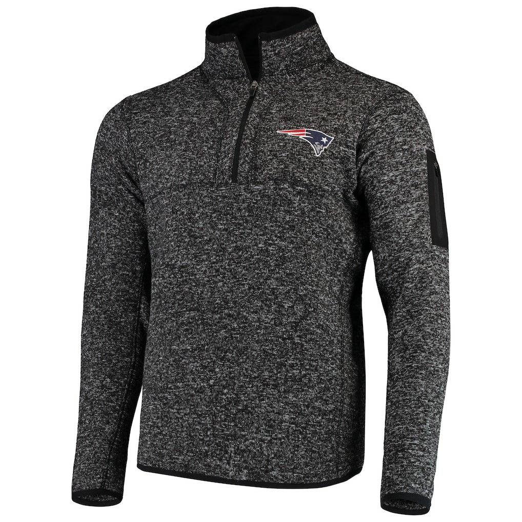 New England Patriots Antigua Fortune Quarter-Zip Pullover Jacket - Heather Black cheap