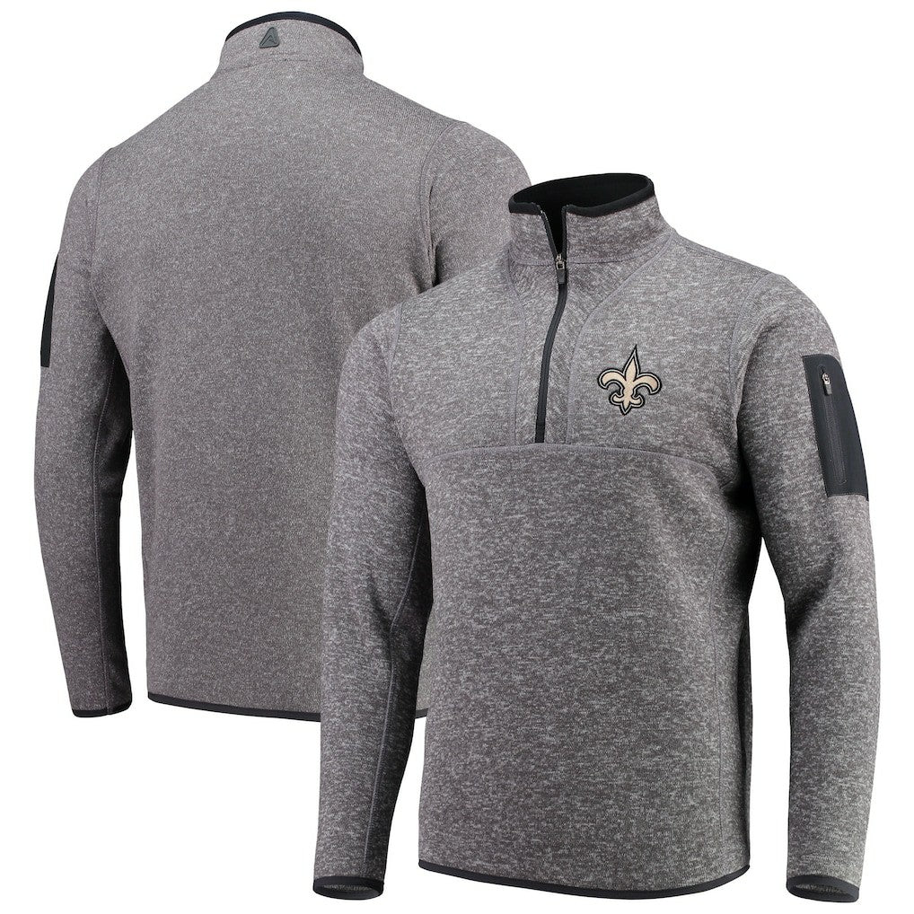 New Orleans Saints Antigua Fortune Quarter-Zip Pullover Jacket - Charcoal for sale