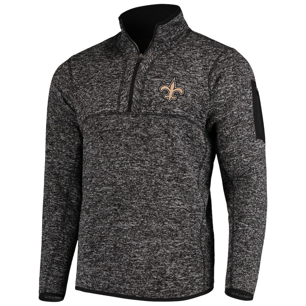 New Orleans Saints Antigua Fortune Quarter-Zip Pullover Jacket - Heather Black for sale