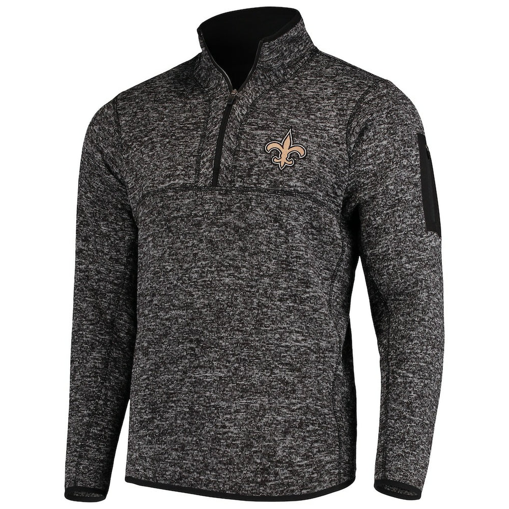 New Orleans Saints Antigua Fortune Quarter-Zip Pullover Jacket - Heather Black for sale