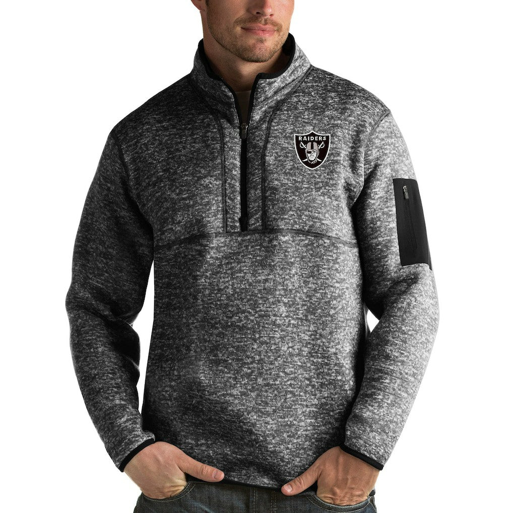 Las Vegas Raiders Antigua Fortune Quarter-Zip Pullover Jacket - Heather Black on sale