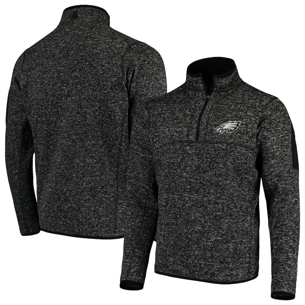 Philadelphia Eagles Antigua Fortune Quarter-Zip Pullover Jacket - Heather Black cheap