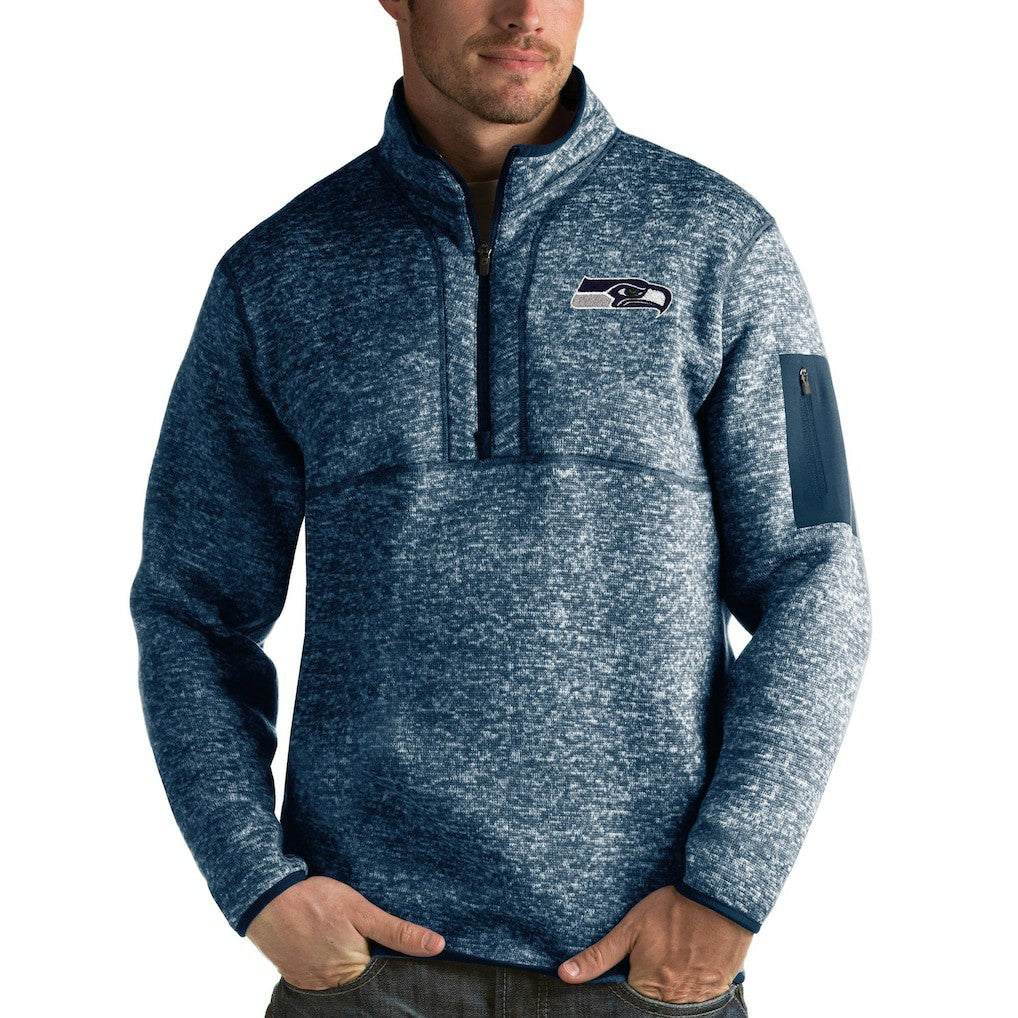 Seattle Seahawks Antigua Fortune Quarter-Zip Pullover Jacket - Navy on sale
