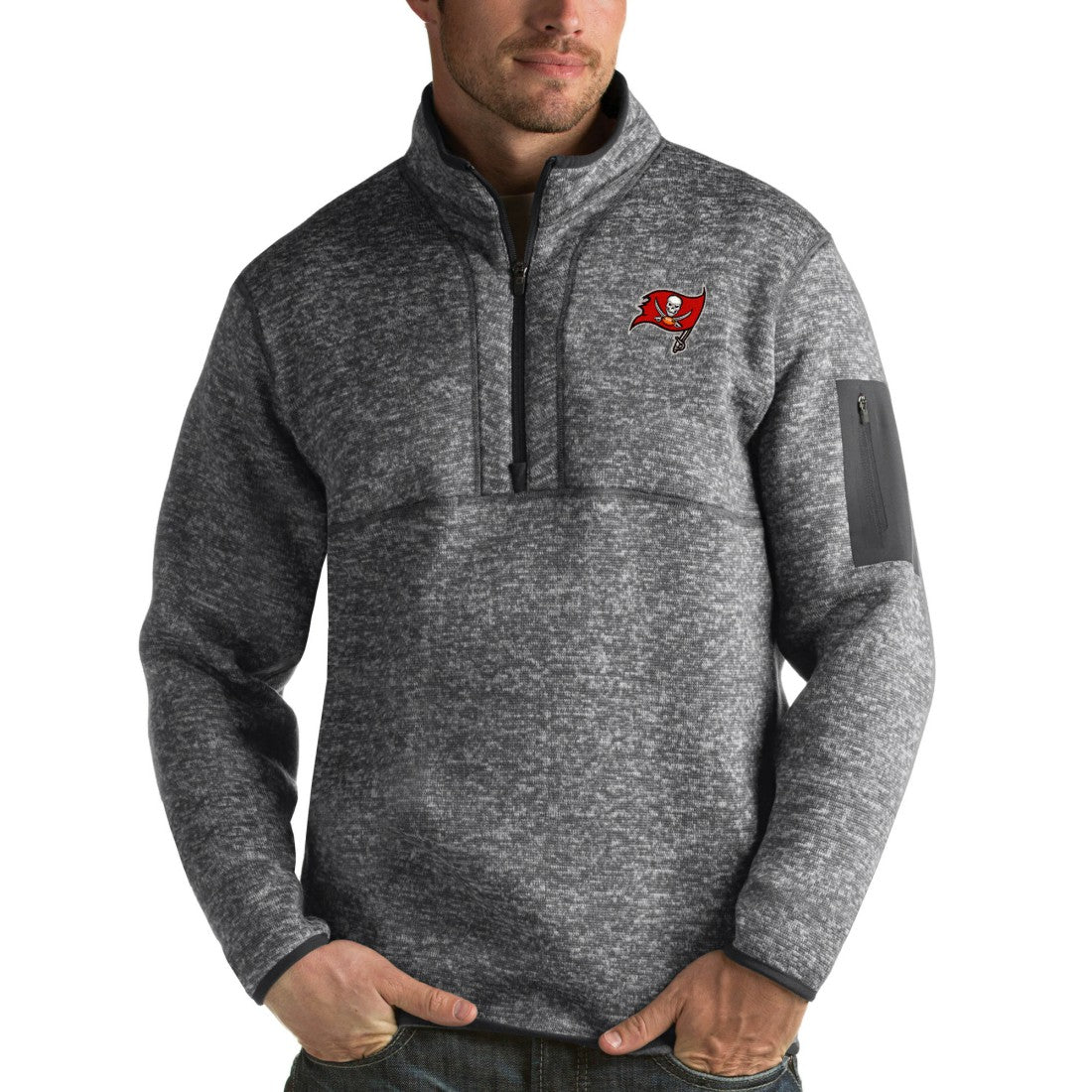 Tampa Bay Buccaneers Antigua Fortune Quarter-Zip Pullover Jacket - Charcoal on sale