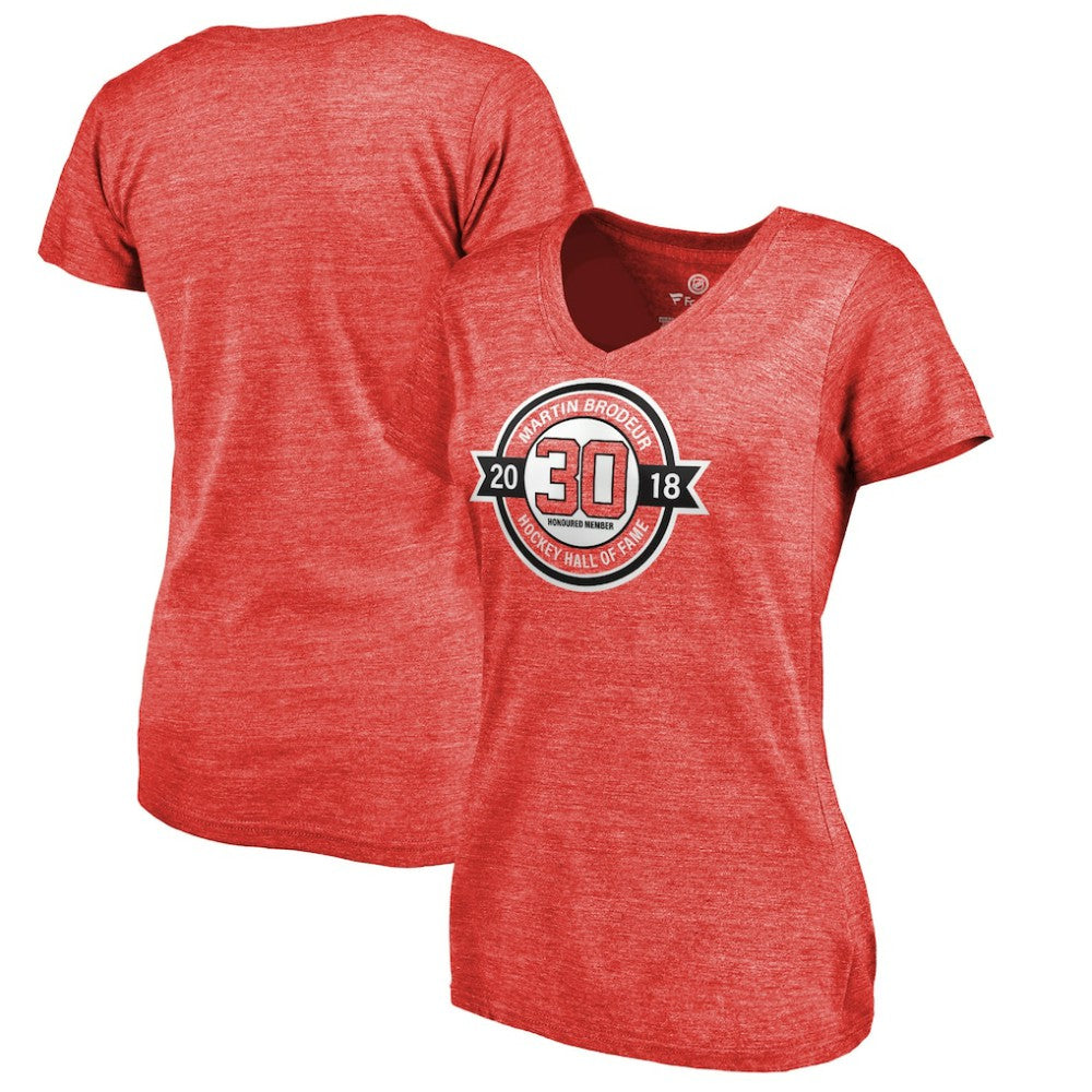 Martin Brodeur New Jersey Devils Fanatics Women's Hall of Fame V-Neck Tri-Blend T-Shirt - Red T-shirts