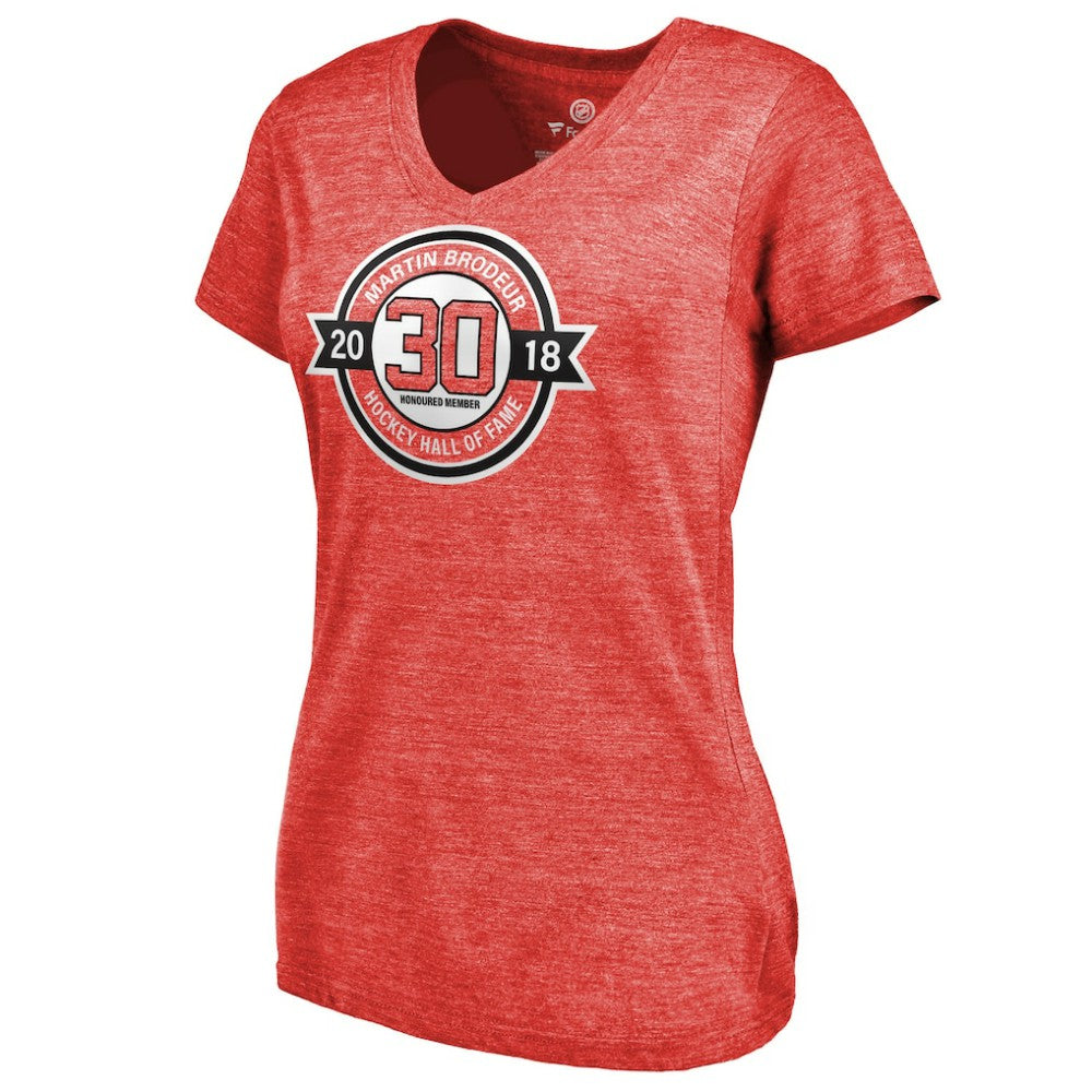 Martin Brodeur New Jersey Devils Fanatics Women's Hall of Fame V-Neck Tri-Blend T-Shirt - Red T-shirts