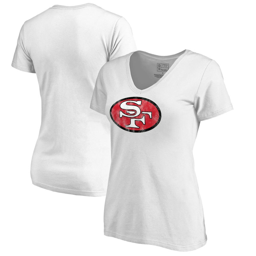 San Francisco 49ers Women's Throwback Logo V-Neck T-Shirt - White on sale