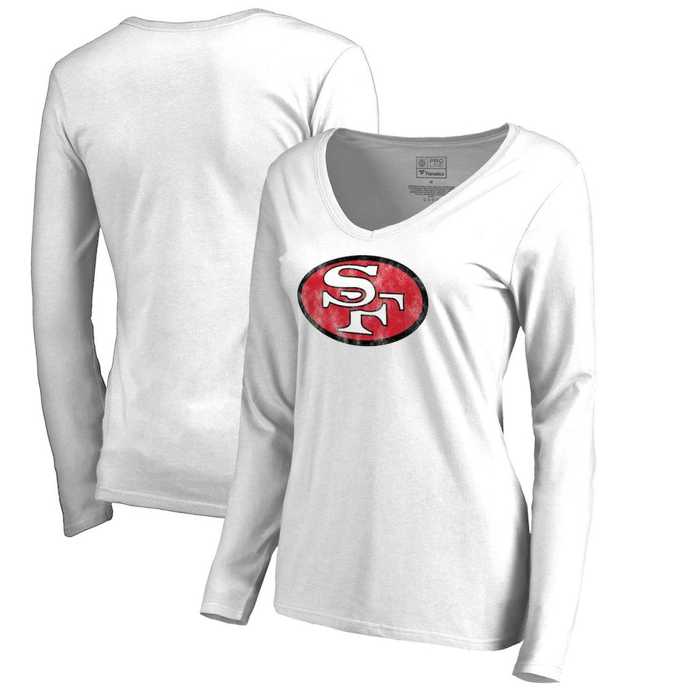 San Francisco 49ers Women's Throwback Logo Long Sleeve V-Neck T-Shirt - White discount