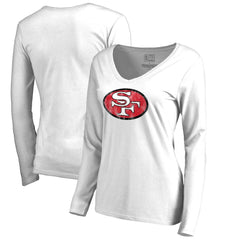 San Francisco 49ers Women's Throwback Logo Long Sleeve V-Neck T-Shirt - White discount