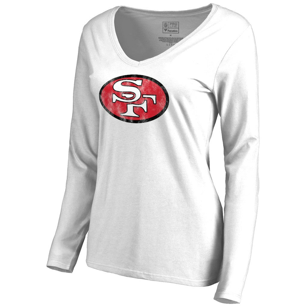 San Francisco 49ers Women's Throwback Logo Long Sleeve V-Neck T-Shirt - White discount