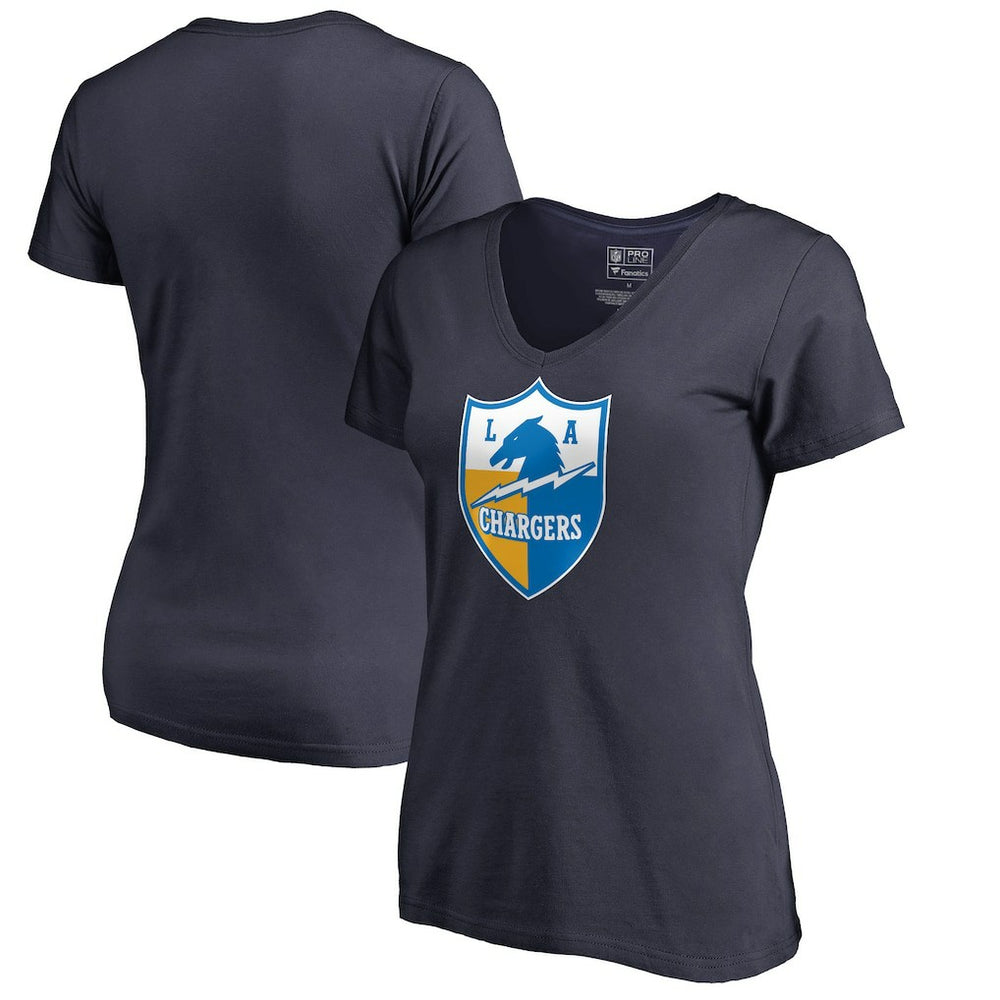 Los Angeles Chargers Women's Retro Shield Logo V-Neck T-Shirt - Navy discount