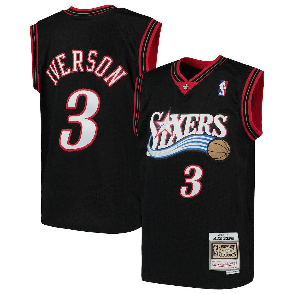 Allen Iverson Philadelphia 76ers Youth Hardwood Classics Swingman Throwback Jersey - Black cheap