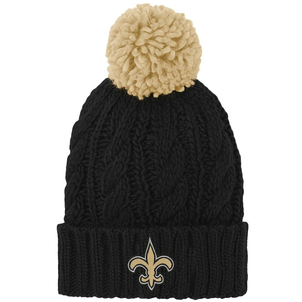 New Orleans Saints Girls Youth Team Cable Cuffed Knit Hat with Pom - Black for sale