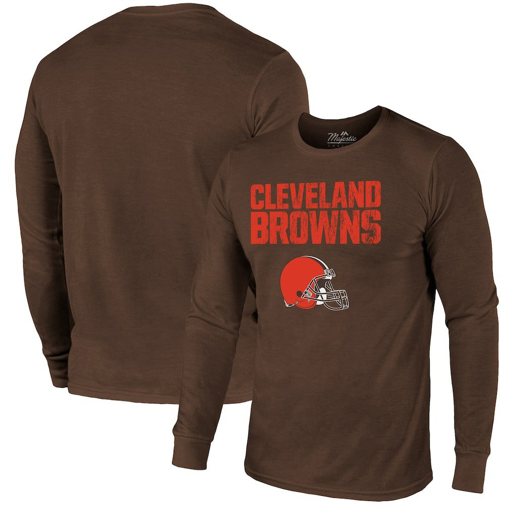 Cleveland Browns Majestic Threads Lockup Tri-Blend Long Sleeve T-Shirt - Brown on sale