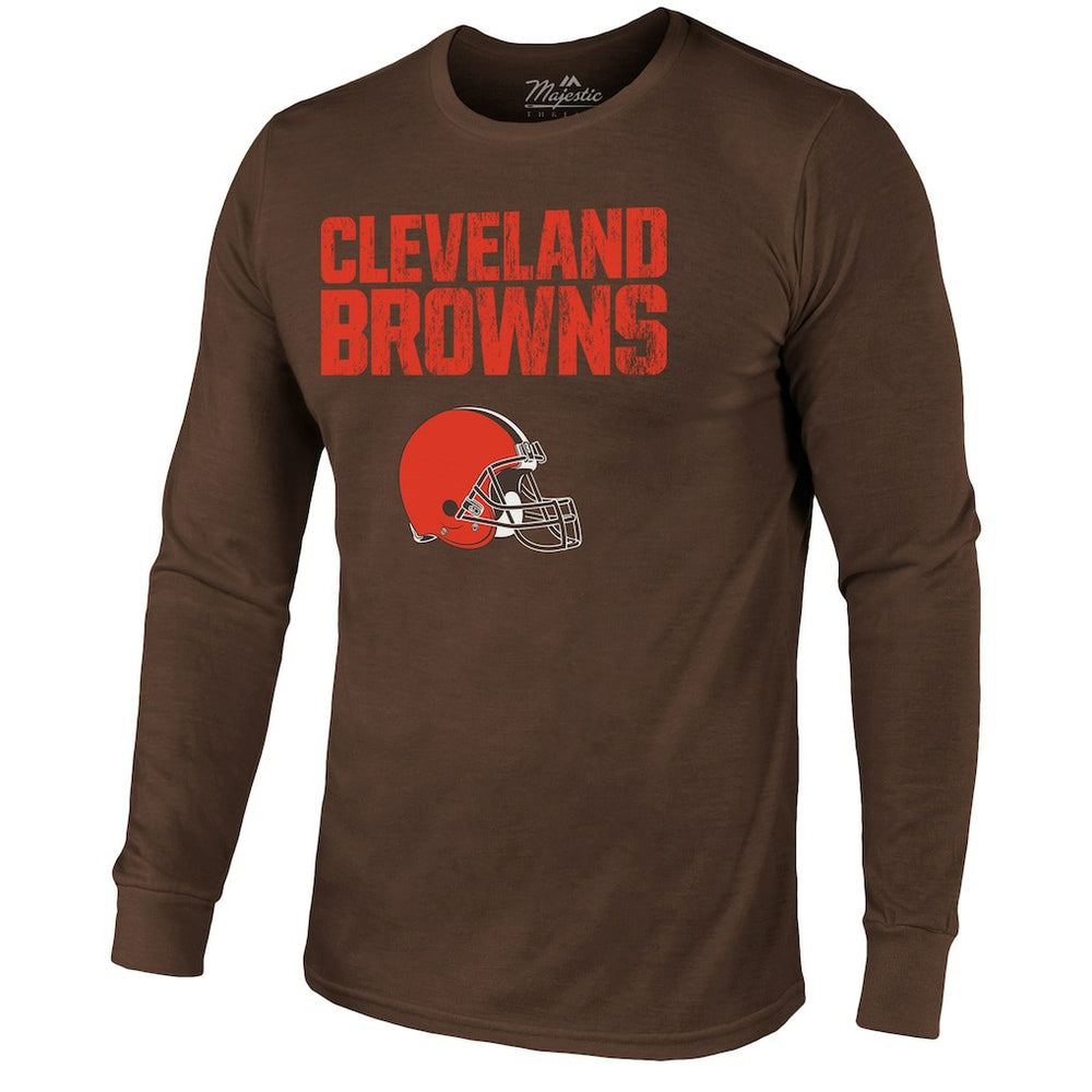 Cleveland Browns Majestic Threads Lockup Tri-Blend Long Sleeve T-Shirt - Brown on sale