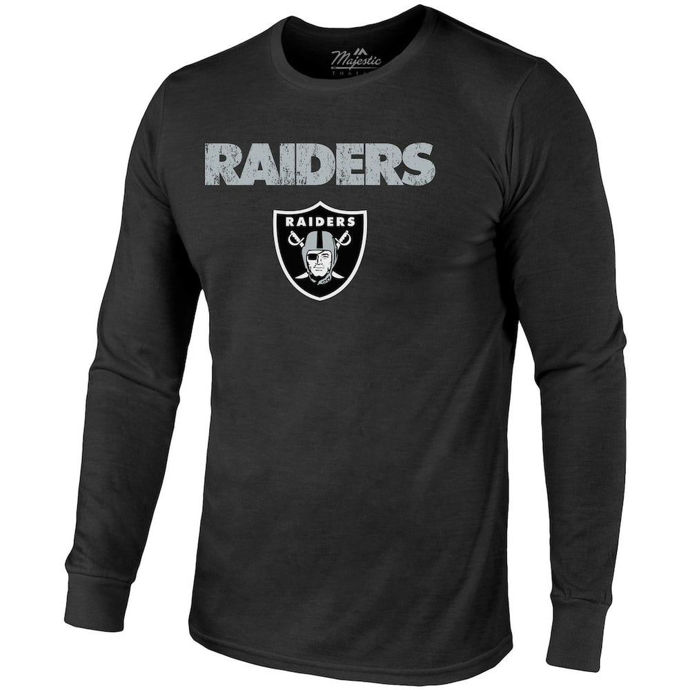 Las Vegas Raiders Majestic Threads Lockup Tri-Blend Long Sleeve T-Shirt - Black on sale