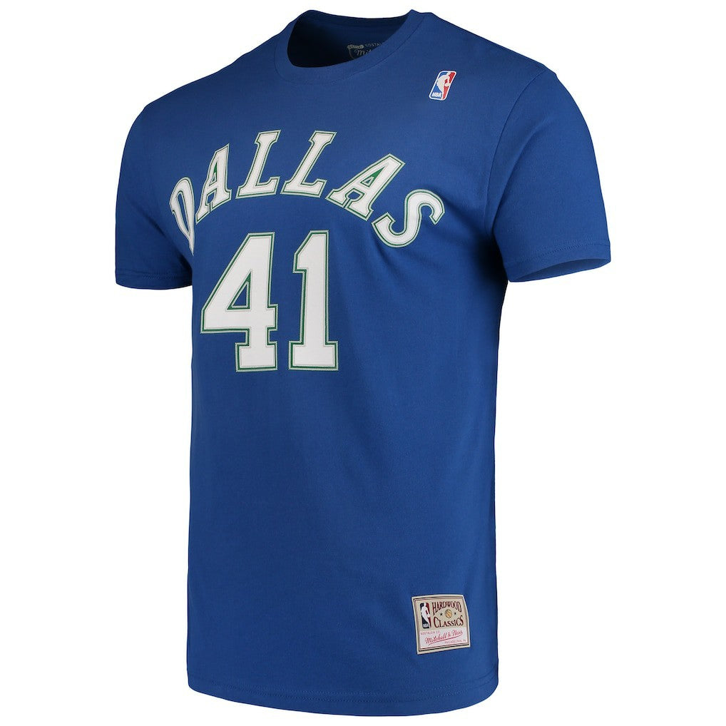 Dirk Nowitzki Dallas Mavericks Hardwood Classics Team Name & Number T-Shirt sale - Blue for sale