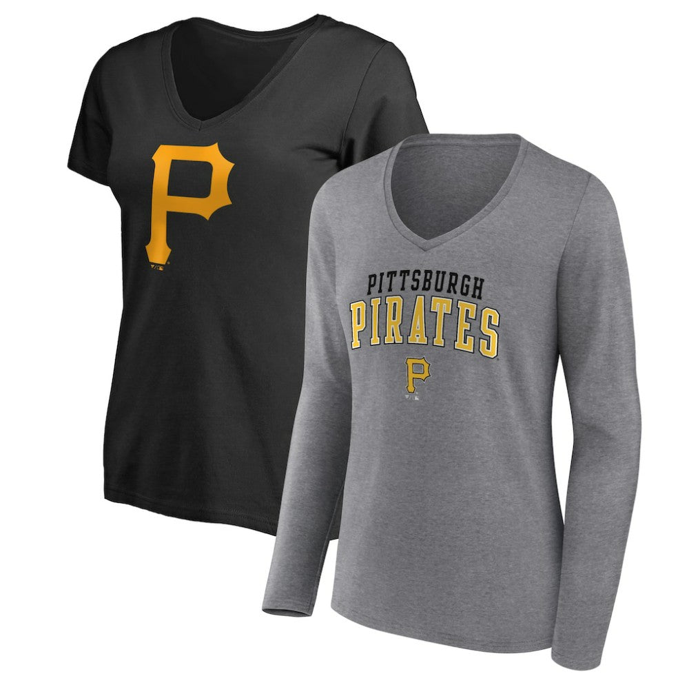 Pittsburgh Pirates Women's Short & Long Sleeve T-Shirt Combo Pack Black/Heather Gray