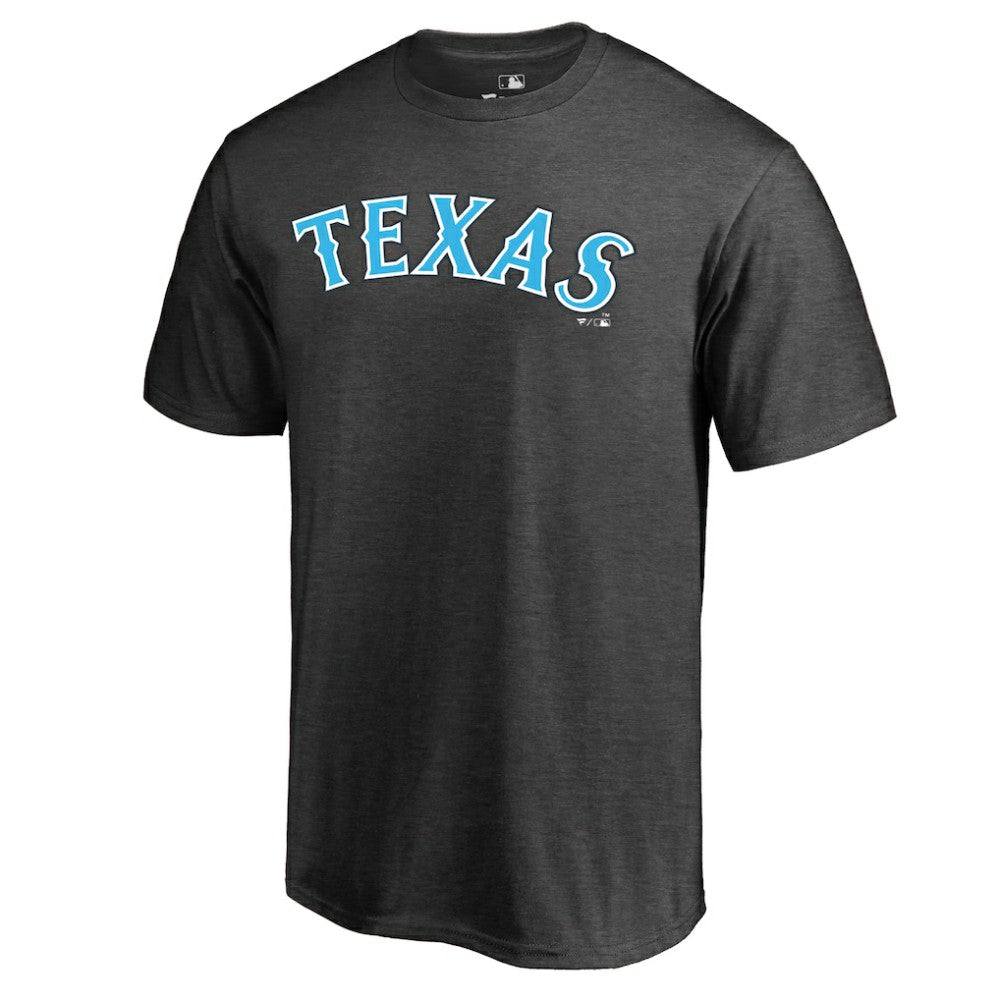 Texas Rangers Blue Wordmark T-Shirt Heathered Charcoal