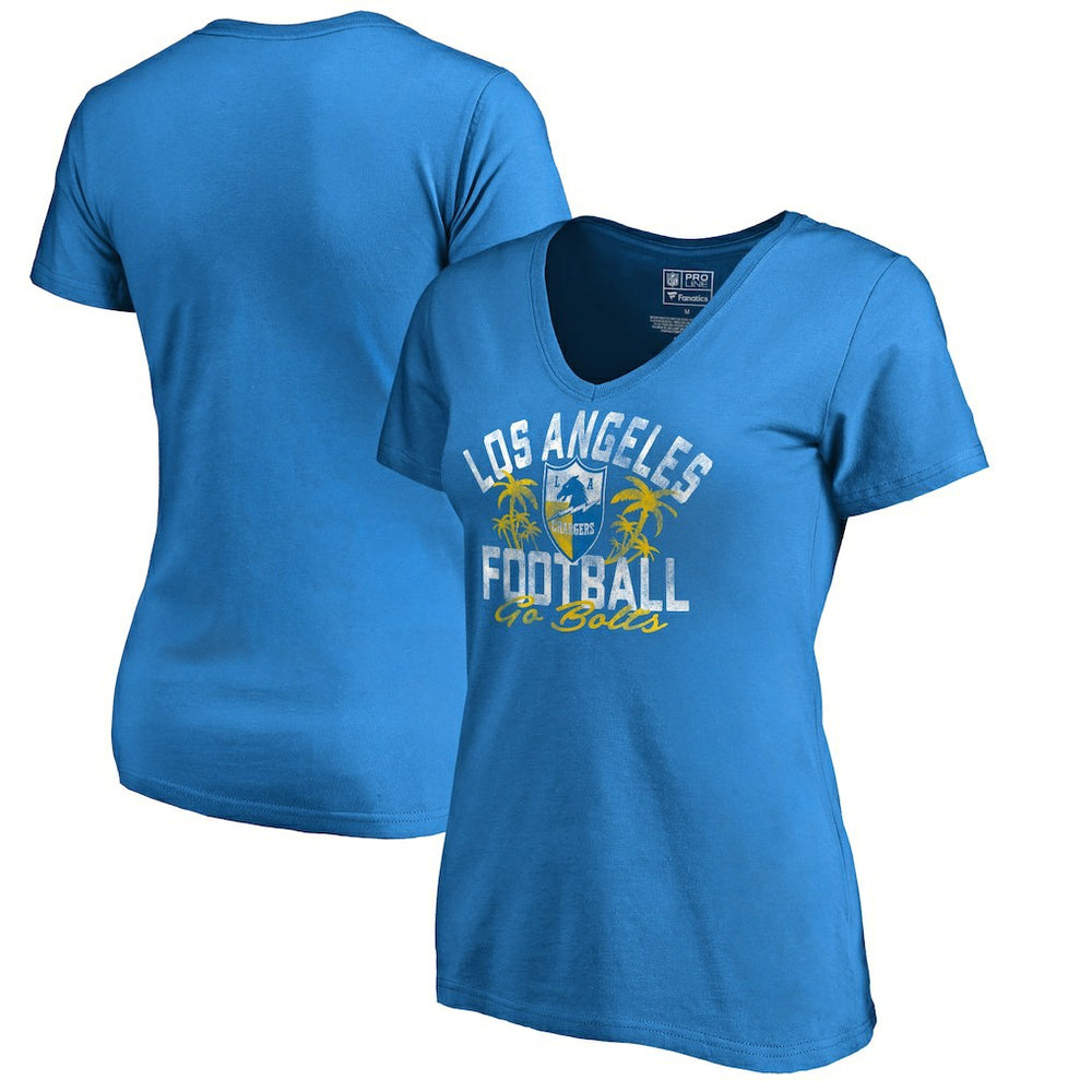Los Angeles Chargers Women's Hometown Collection LA Football V-Neck T-Shirt - Powder Blue discount