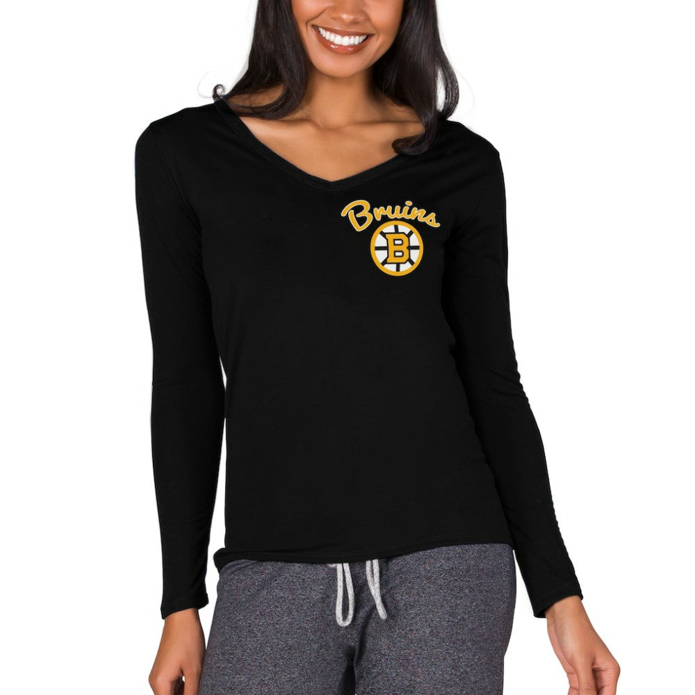 Boston Bruins Concepts Sport Women's Marathon Knit Long Sleeve V-Neck Top - Black Tops