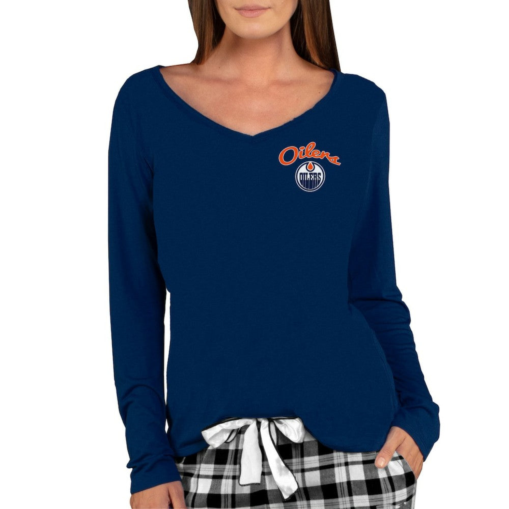 Edmonton Oilers Concepts Sport Women's Marathon Knit Long Sleeve V-Neck Top - Navy Tops
