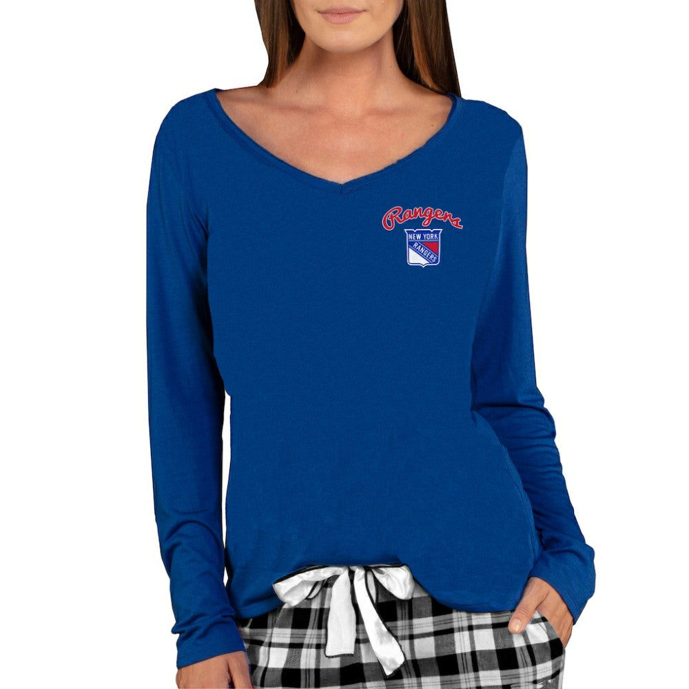 New York Rangers Concepts Sport Women's Marathon Knit Long Sleeve V-Neck Top - Royal Tops