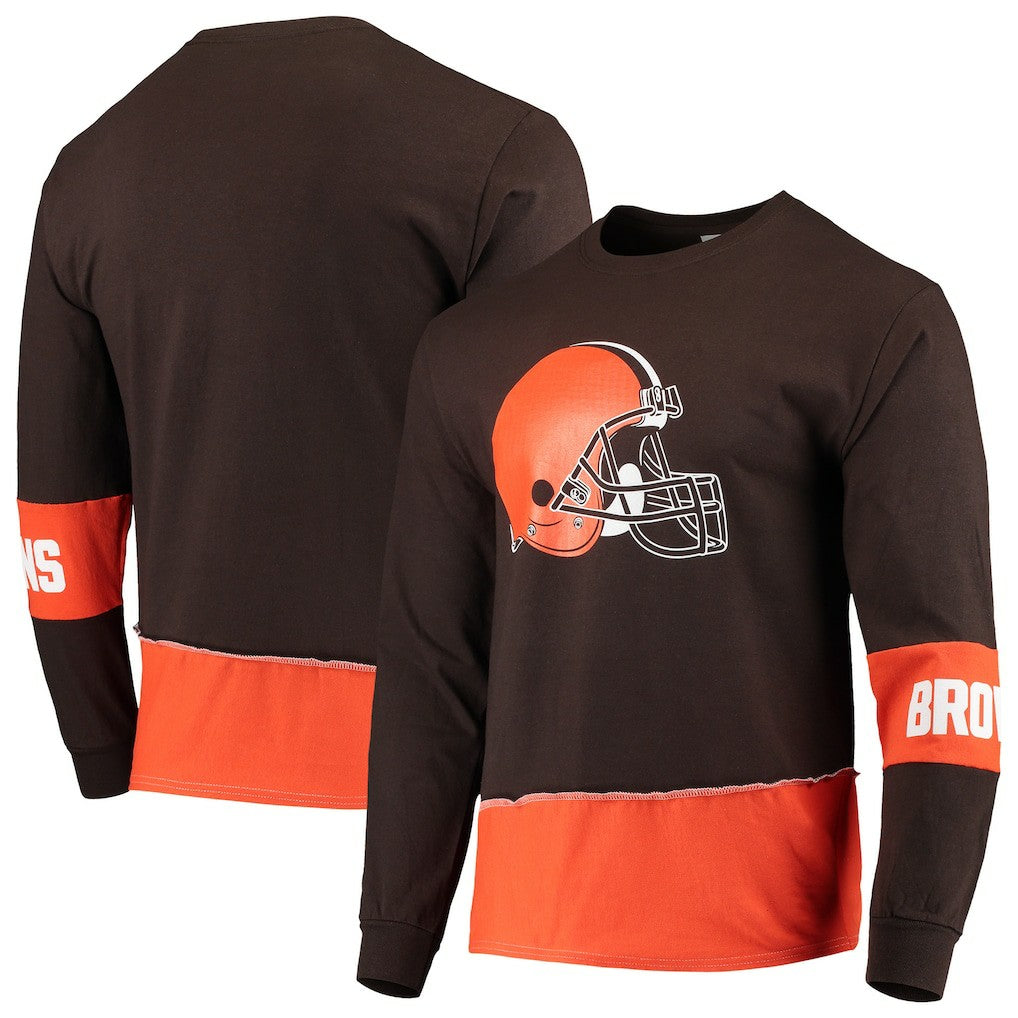 Cleveland Browns Refried Apparel Sustainable Upcycled Angle Long Sleeve T-Shirt - Brown/Orange online