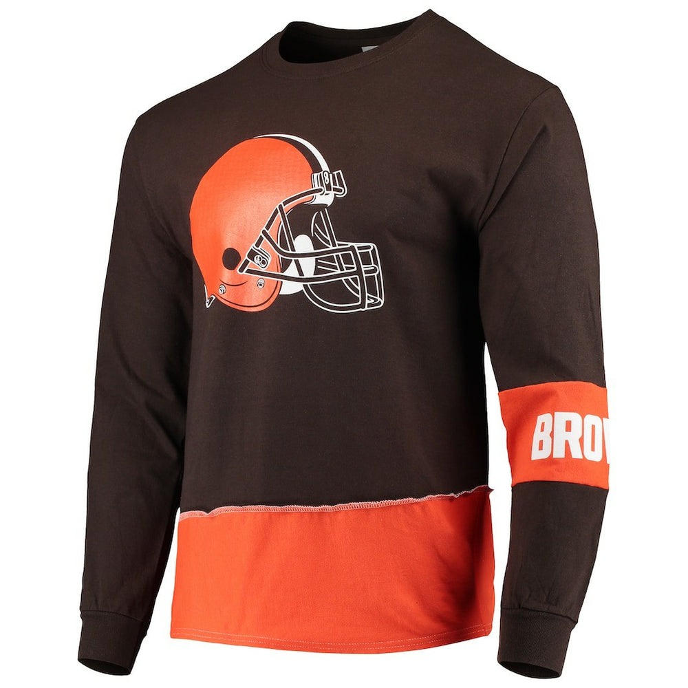 Cleveland Browns Refried Apparel Sustainable Upcycled Angle Long Sleeve T-Shirt - Brown/Orange online